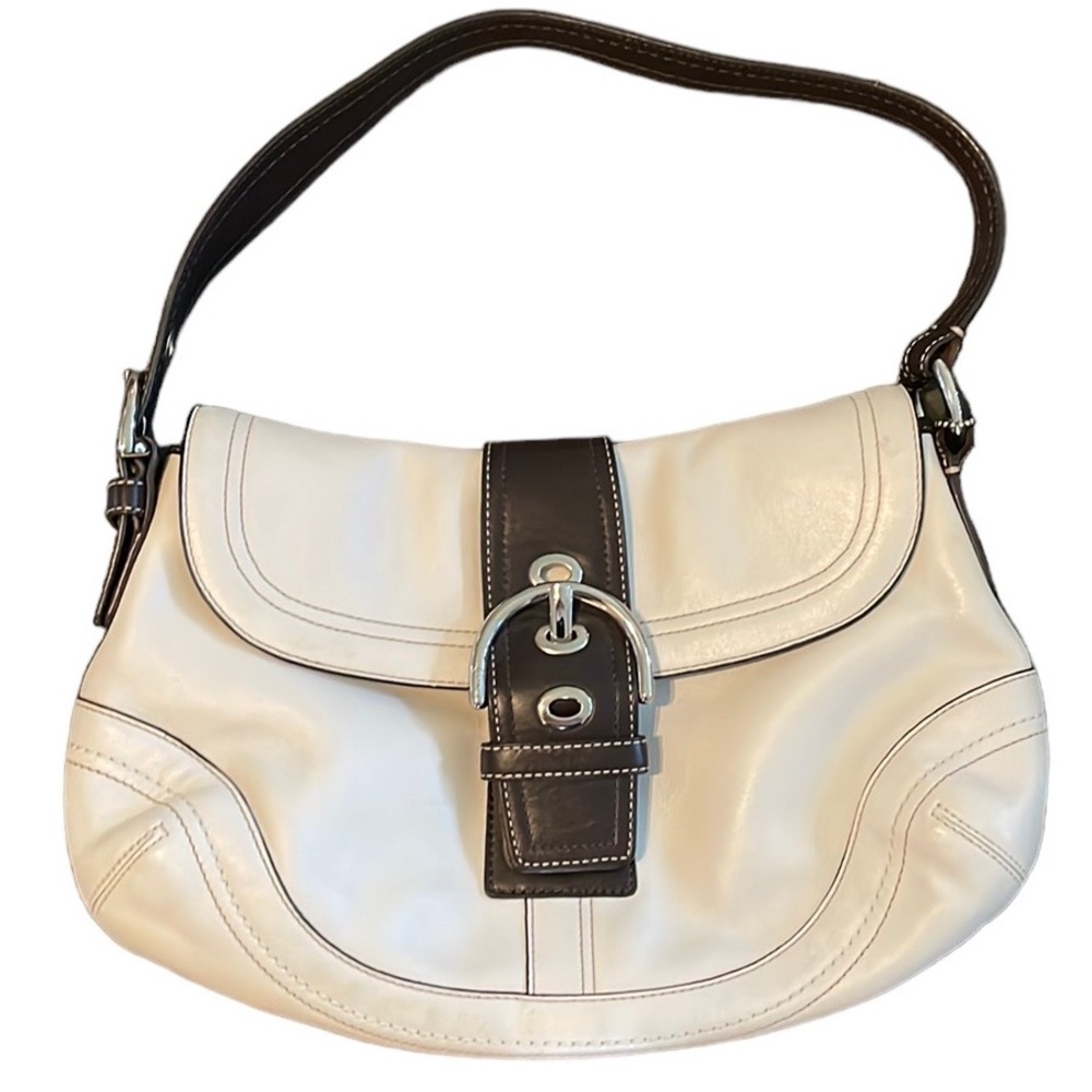 Coach - Hampton Soho Satchel Purse Cream Saddle Leather F10192 Magnetic Buckle